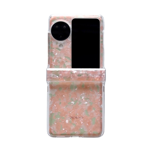 

For OPPO Find N3 Flip Three-piece Set Pearlescent Shell Texture Phone Case(Pink Green)