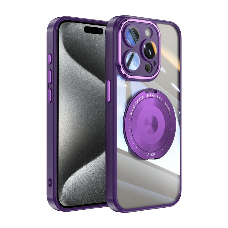 

For iPhone 15 Pro Max 360 Holder Magsafe Acrylic Hybrid TPU Phone Case(Purple)