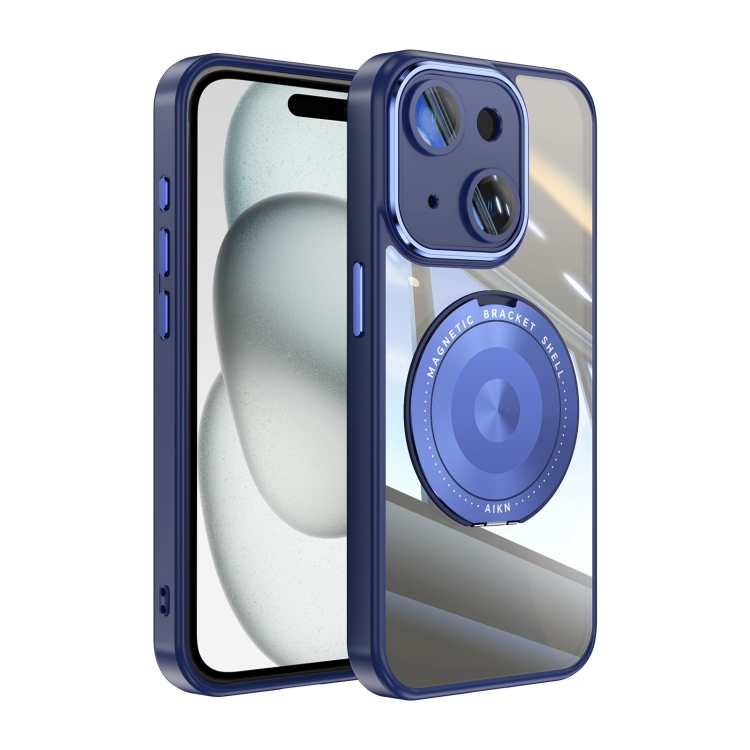 

For iPhone 15 360 Holder Magsafe Acrylic Hybrid TPU Phone Case(Blue)