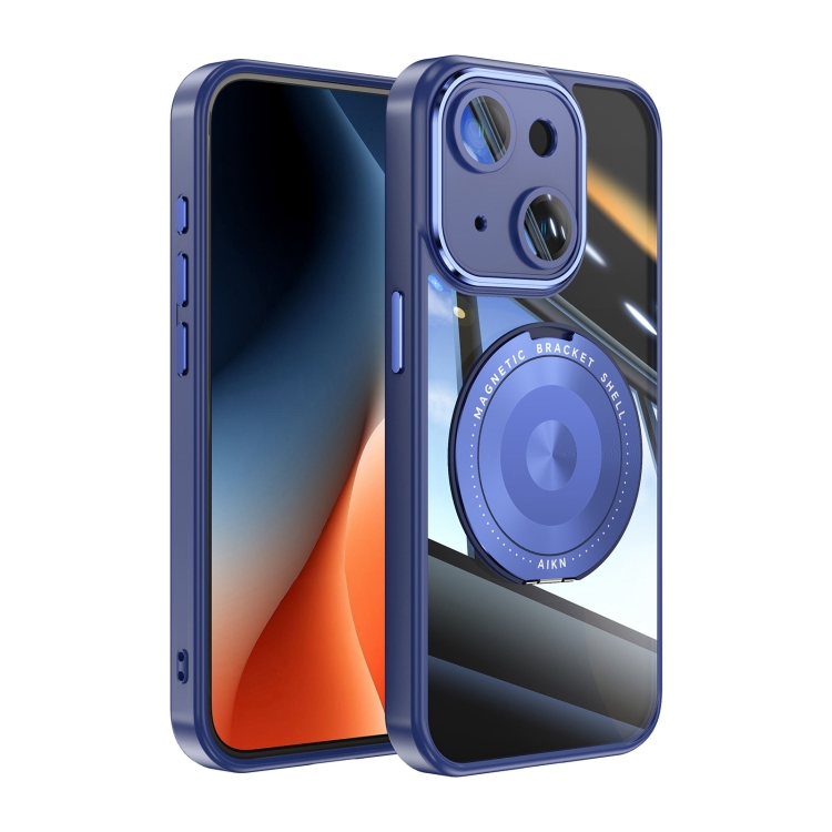 

For iPhone 14 360 Holder Magsafe Acrylic Hybrid TPU Phone Case(Blue)