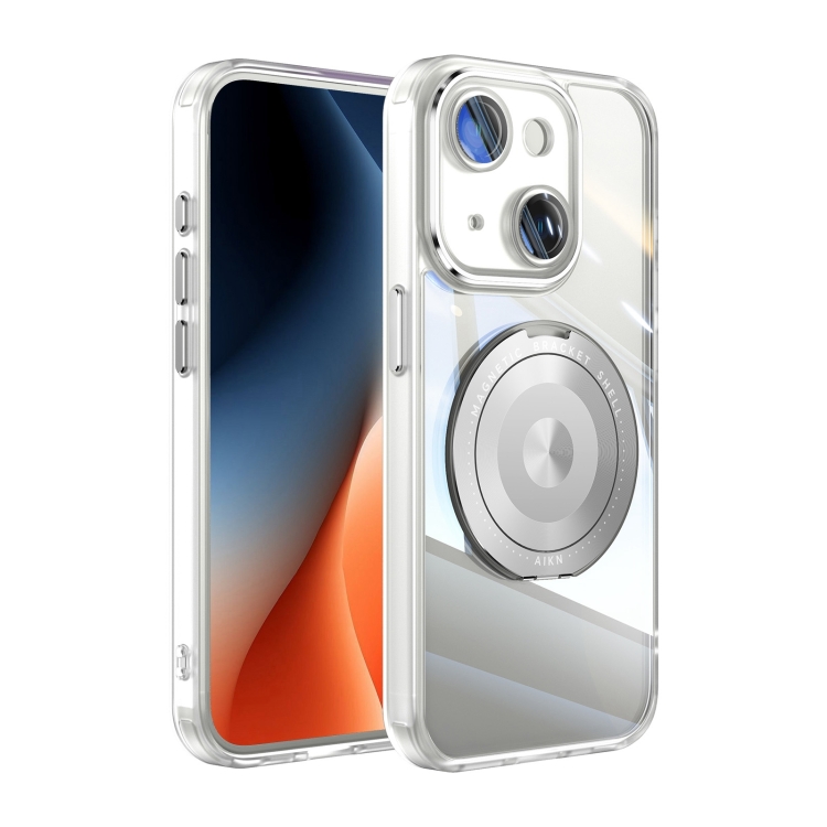 

For iPhone 14 360 Holder Magsafe Acrylic Hybrid TPU Phone Case(Frosted White)