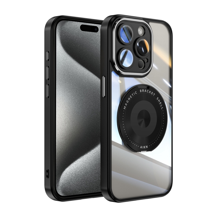 

For iPhone 14 Pro 360 Holder Magsafe Acrylic Hybrid TPU Phone Case(Black)