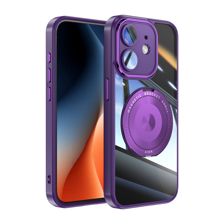 

For iPhone 12 360 Holder Magsafe Acrylic Hybrid TPU Phone Case(Purple)