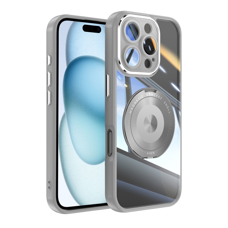 

For iPhone 16 Pro 360 Holder Magsafe Acrylic Hybrid TPU Phone Case(Grey)