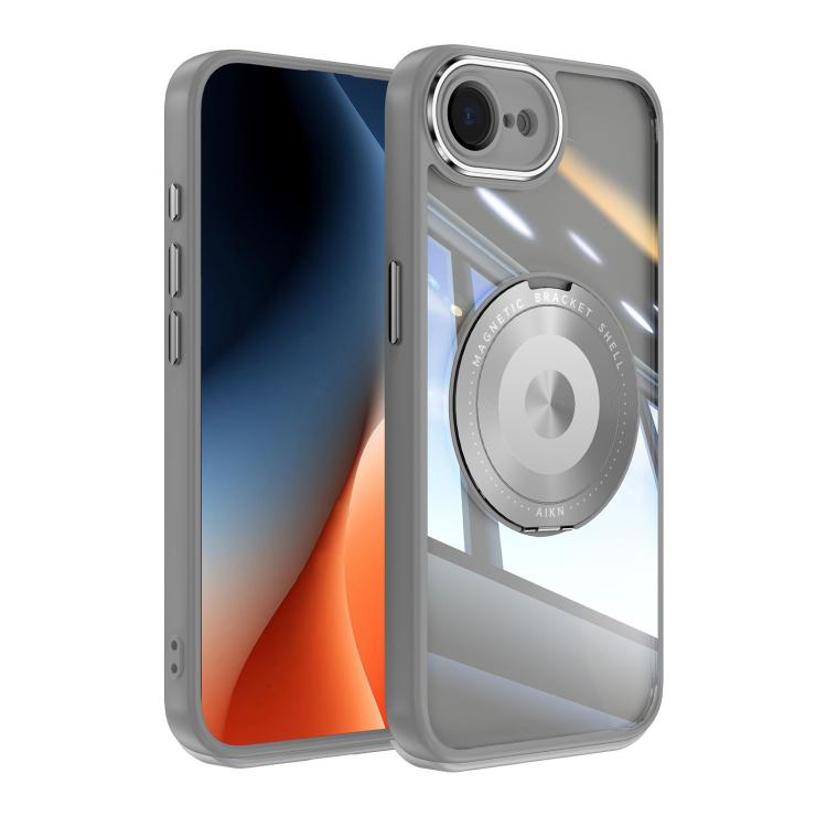 

For iPhone 16e 360 Holder Magsafe Acrylic Hybrid TPU Phone Case(Frosted White)