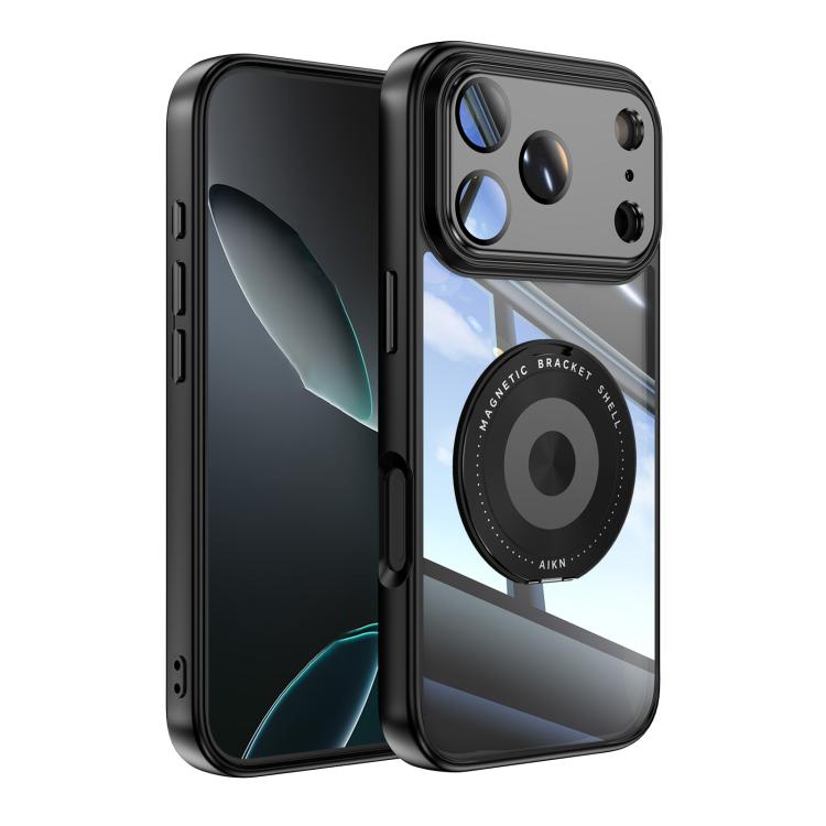 

For iPhone 17 Pro Max 360 Holder Magsafe Acrylic Hybrid TPU Phone Case(Black)