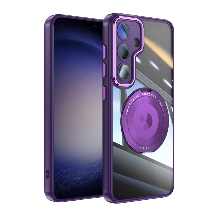 

For Samsung Galaxy S24 5G 360 Holder MagSafe Acrylic Hybrid TPU Phone Case(Purple)