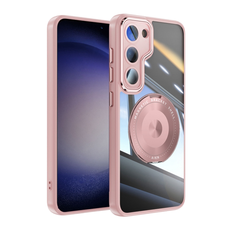 

For Samsung Galaxy S23 5G 360 Holder MagSafe Acrylic Hybrid TPU Phone Case(Pink)