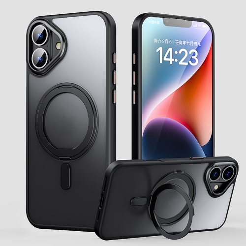 

For iPhone 16 360 Rotating MagSafe Magnetic Frosted Phone Case(Black)