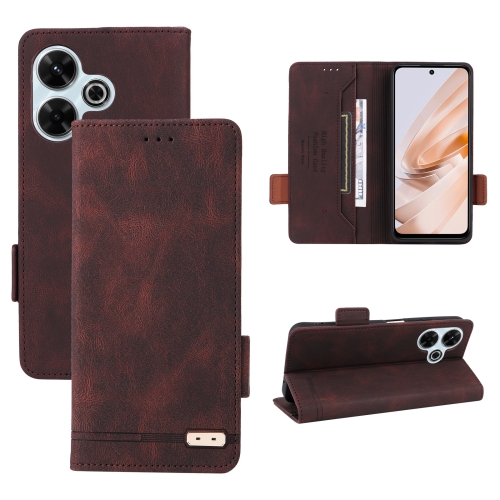 

For Xiaomi Redmi 13 4G Global Magnetic Clasp Leather Phone Case(Brown)