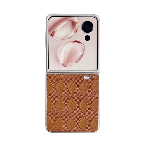 

For Honor Magic V Flip Pearlescent Paint Diamond Shaped Checkered Leather Phone Case(Brown)