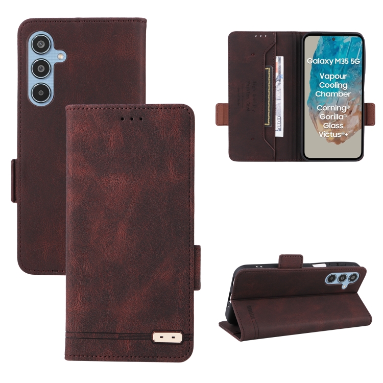 

For Samsung Galaxy M35 Magnetic Clasp Leather Phone Case(Brown)