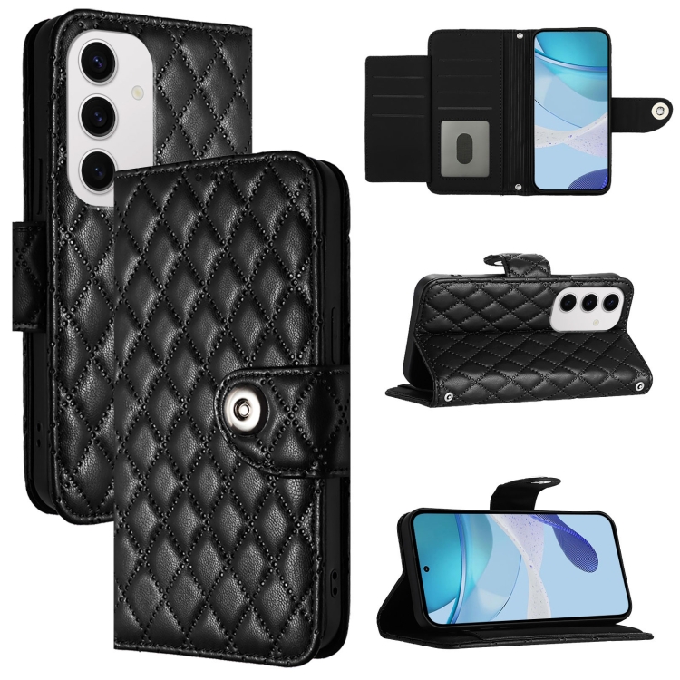 

For Samsung Galaxy S24 FE 5G Rhombic Texture Flip Leather Phone Case with Lanyard(Black)