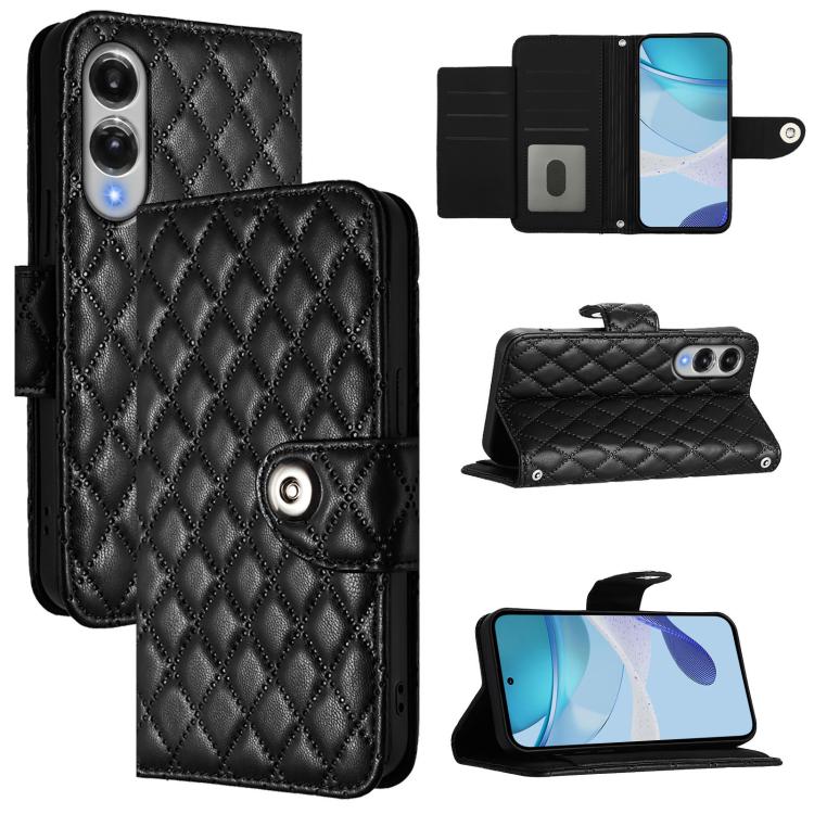 

For Samsung Galaxy S25 Edge 5G Rhombic Texture Flip Leather Phone Case with Lanyard(Black)