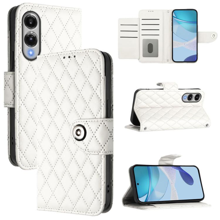 

For Samsung Galaxy S25 Edge 5G Rhombic Texture Flip Leather Phone Case with Lanyard(White)