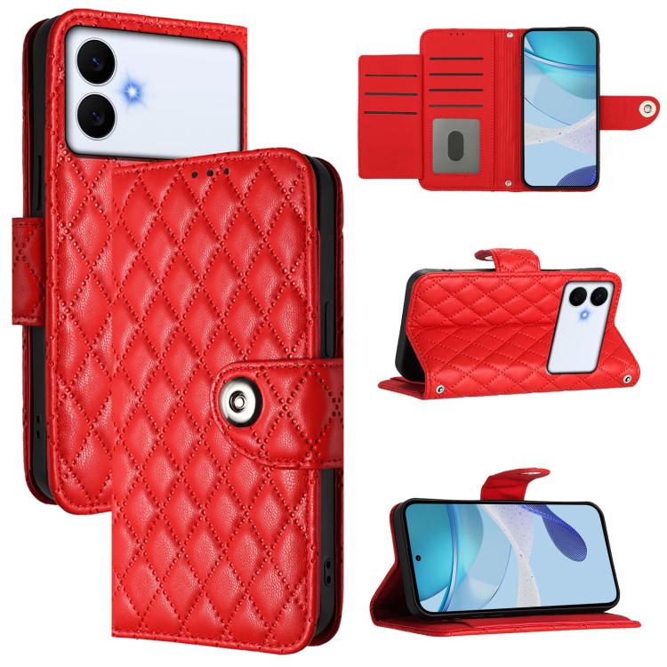 

For Samsung Galaxy S26 Edge 5G Rhombic Texture Flip Leather Phone Case with Lanyard(Red)