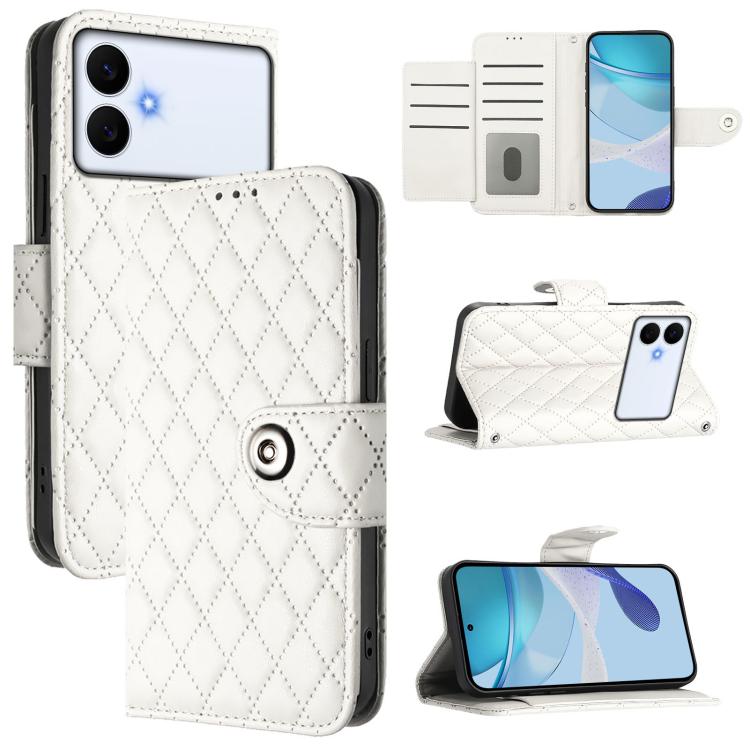 

For Samsung Galaxy S26 Edge 5G Rhombic Texture Flip Leather Phone Case with Lanyard(White)