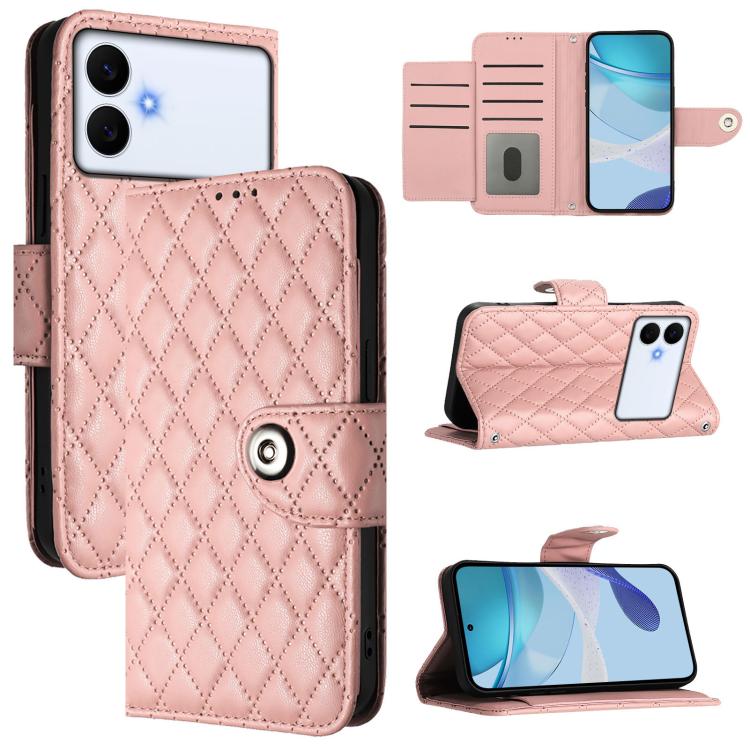 

For Samsung Galaxy S26 Edge 5G Rhombic Texture Flip Leather Phone Case with Lanyard(Coral Pink)