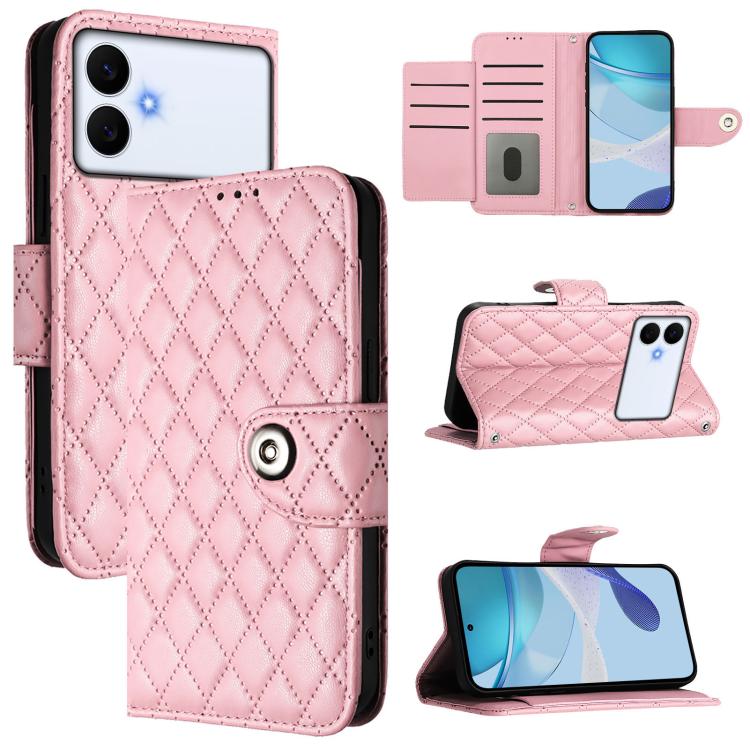 

For Samsung Galaxy S26 Edge 5G Rhombic Texture Flip Leather Phone Case with Lanyard(Pink)
