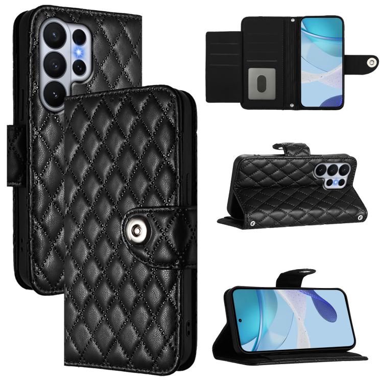 

For Samsung Galaxy S26 Ultra 5G Rhombic Texture Flip Leather Phone Case with Lanyard(Black)