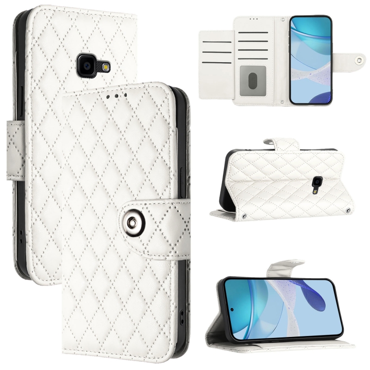 For Samsung Galaxy Xcover 4s Xcover Rhombic Texture Flip Leather Phone  Case with Lanyard(White)