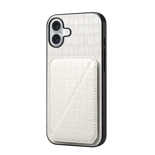 

For iPhone 16 Plus Imitation Crocodile Leather Back Phone Case with Holder(White)