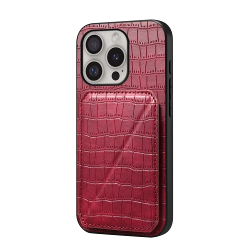 

For iPhone 16 Pro Imitation Crocodile Leather Back Phone Case with Holder(Rose Red)