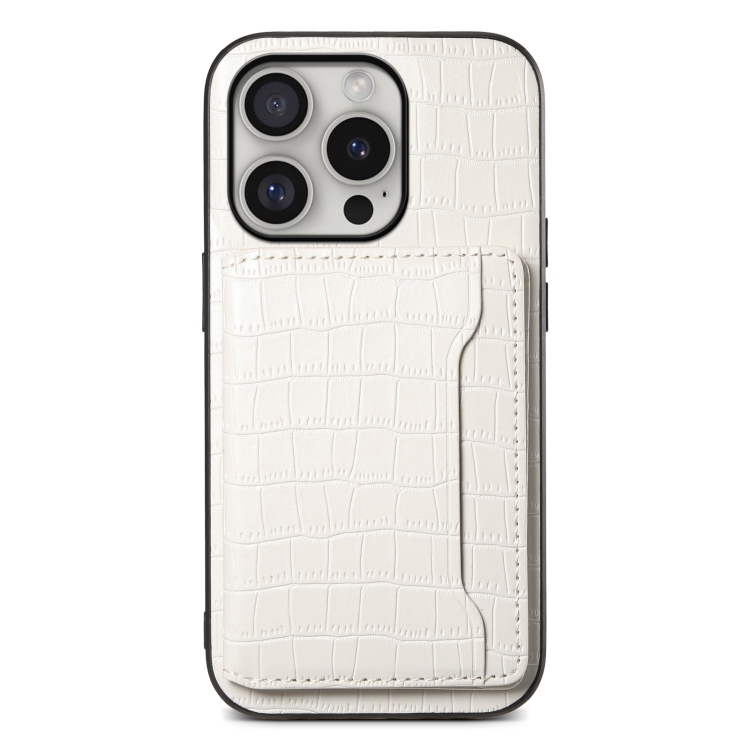 

For iPhone 16 Pro Crocodile Texture Card Bag Design Full Coverage Phone Case(White)