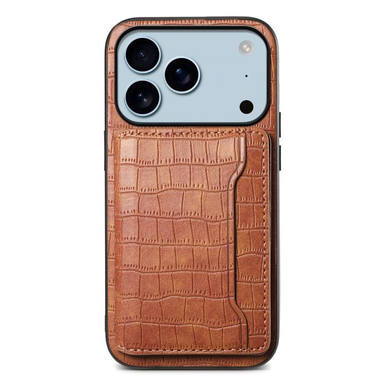

For iPhone 17 Pro Crocodile Texture Card Bag Design Full Coverage Phone Case(Brown)
