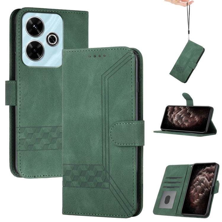 

For Redmi 13 4G Cubic Skin Feel Flip Leather Phone Case(Green)
