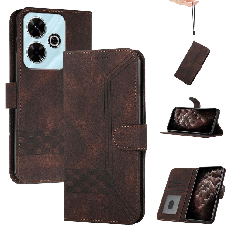 

For Redmi 13 4G Cubic Skin Feel Flip Leather Phone Case(Brown)