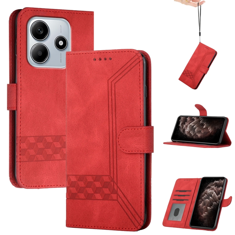 

For Redmi Note 14 5G Cubic Skin Feel Flip Leather Phone Case(Red)