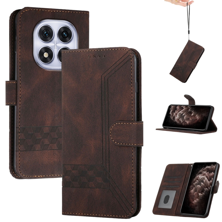 

For Redmi Note 14 Pro 5G Cubic Skin Feel Flip Leather Phone Case(Brown)