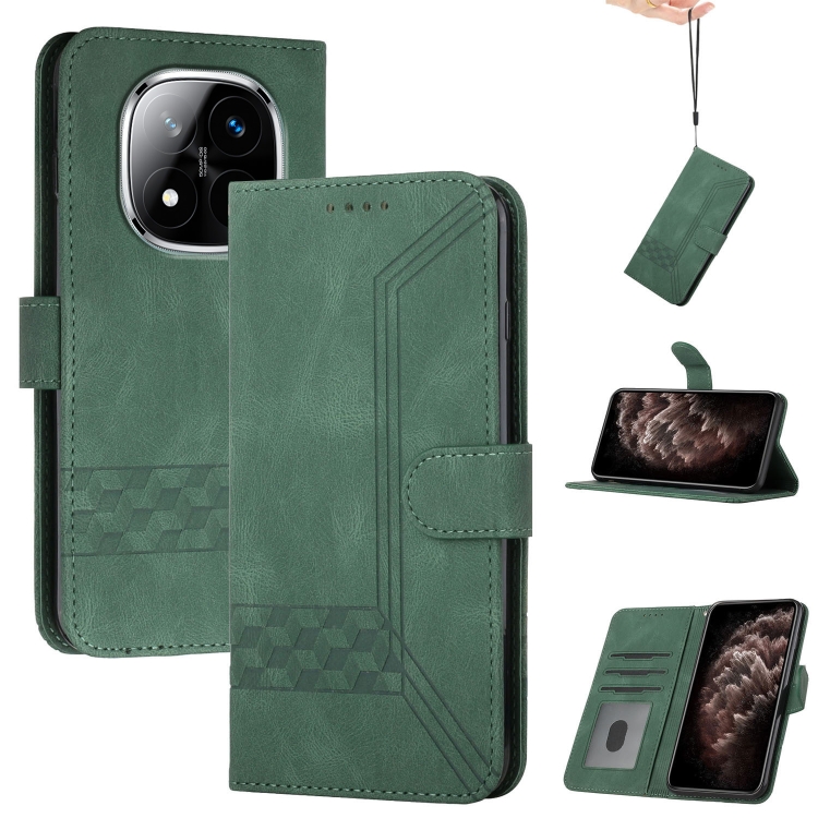 

For Redmi Note 14 Pro+ 5G Cubic Skin Feel Flip Leather Phone Case(Green)