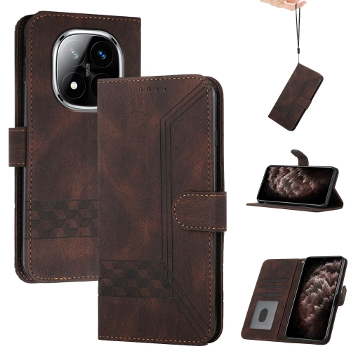 

For Redmi Note 14 Pro+ 5G Cubic Skin Feel Flip Leather Phone Case(Brown)