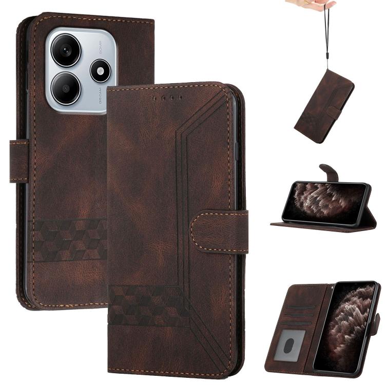 

For Redmi Note 14 4G 163.25mm Cubic Skin Feel Flip Leather Phone Case(Brown)