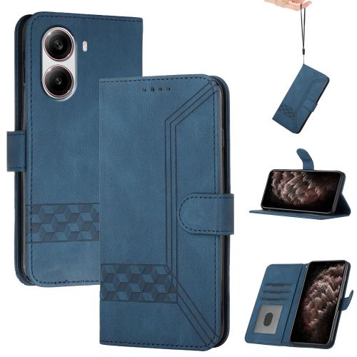 

For Redmi Turbo 4 / Xiaomi Poco X7 Pro Cubic Skin Feel Flip Leather Phone Case(Blue)