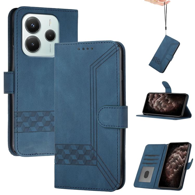 

For Redmi Note 14 4G 164.84mm Cubic Skin Feel Flip Leather Phone Case(Blue)