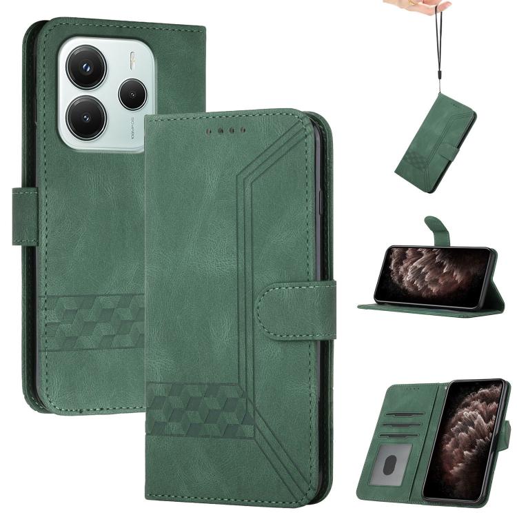 

For Redmi Note 14 4G 164.84mm Cubic Skin Feel Flip Leather Phone Case(Green)