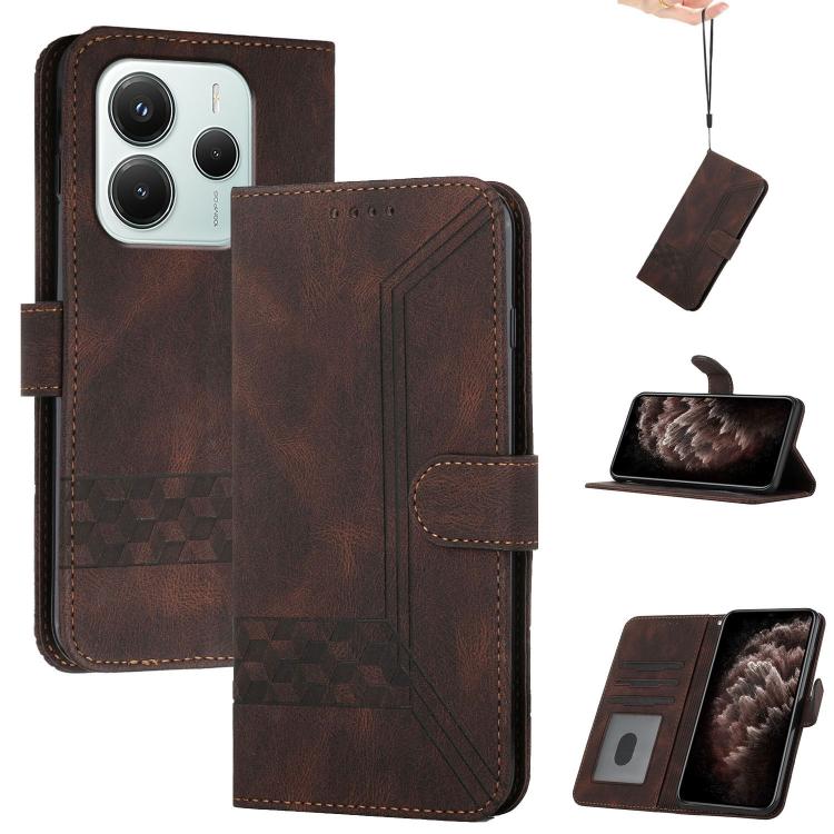 

For Redmi Note 14 4G 164.84mm Cubic Skin Feel Flip Leather Phone Case(Brown)