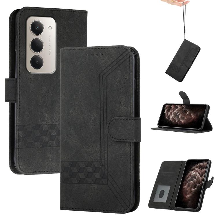 

For Redmi 15 5G Global / 15 4G SEA 169.5mm Cubic Skin Feel Flip Leather Phone Case(Black)