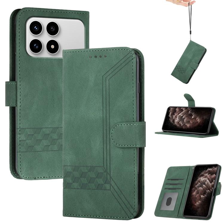 

For Redmi K90 / Poco F8 Pro 5G Cubic Skin Feel Flip Leather Phone Case(Green)
