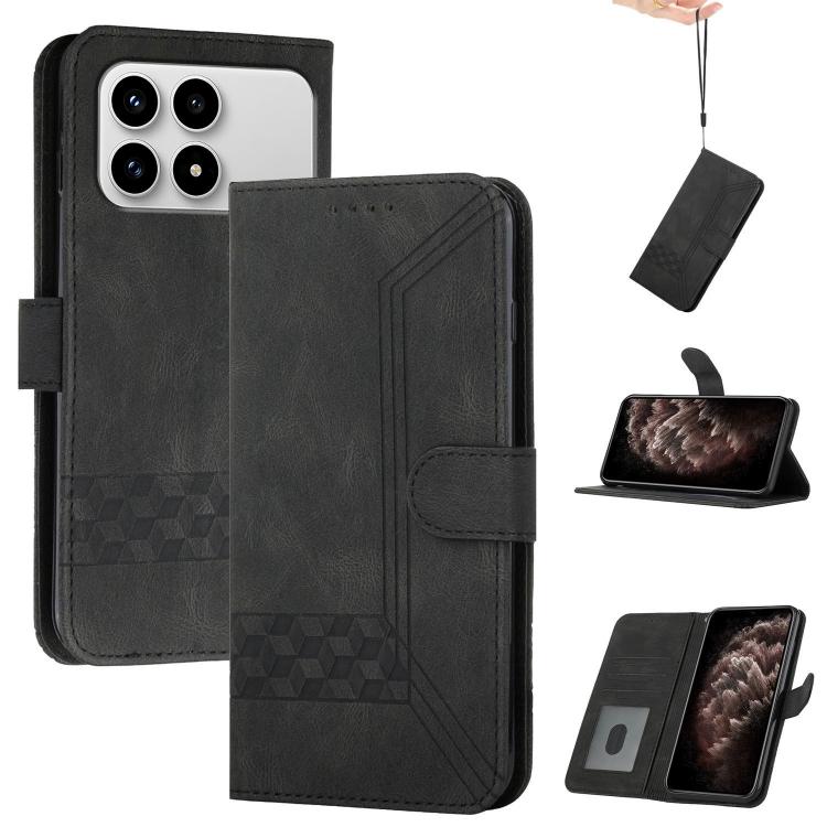 

For Redmi K90 / Xiaomi Poco F8 Pro 5G Cubic Skin Feel Flip Leather Phone Case(Black)