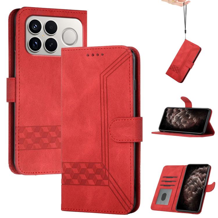 

For Redmi K90 Pro Max / Poco F8 Ultra Cubic Skin Feel Flip Leather Phone Case(Red)