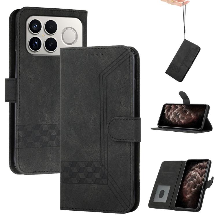 

For Redmi K90 Pro Max / Poco F8 Ultra Cubic Skin Feel Flip Leather Phone Case(Black)