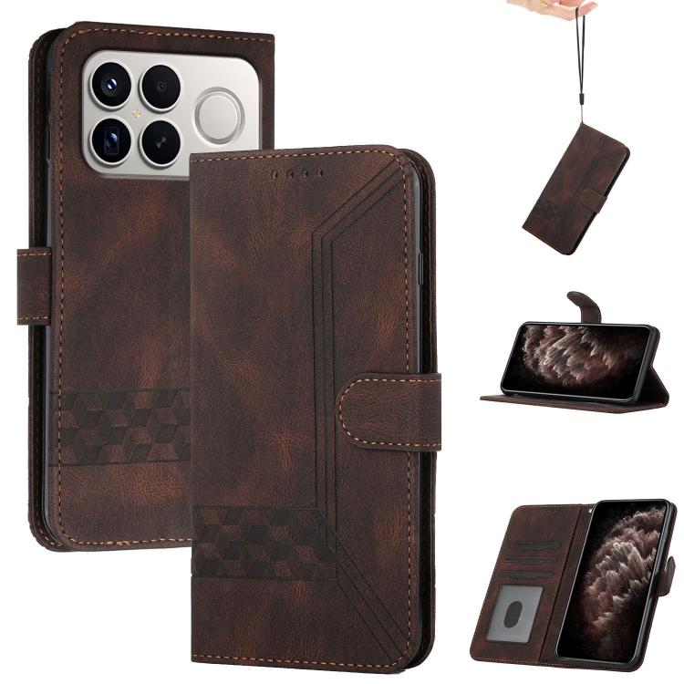 

For Redmi K90 Pro Max / Poco F8 Ultra Cubic Skin Feel Flip Leather Phone Case(Brown)