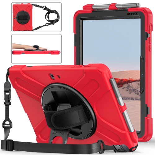

For Microsoft Surface Go 4 / 3 / 2 / 1 Shockproof Colorful Silicone + PC Protective Case with Holder & Shoulder Strap & Hand Strap & Pen Slot(Red)
