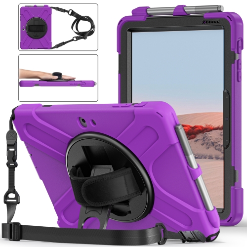 

For Microsoft Surface Go 4 / 3 / 2 / 1 Shockproof Colorful Silicone + PC Protective Case with Holder & Shoulder Strap & Hand Strap & Pen Slot(Purple)