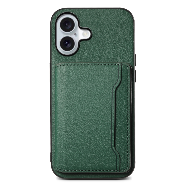 

For iPhone 16 Calf Texture Card Bag Design Full Coverage Phone Case(Green)