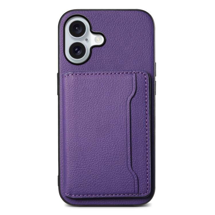 

For iPhone 17 Calf Texture Card Bag Design Full Coverage Phone Case(Purple)